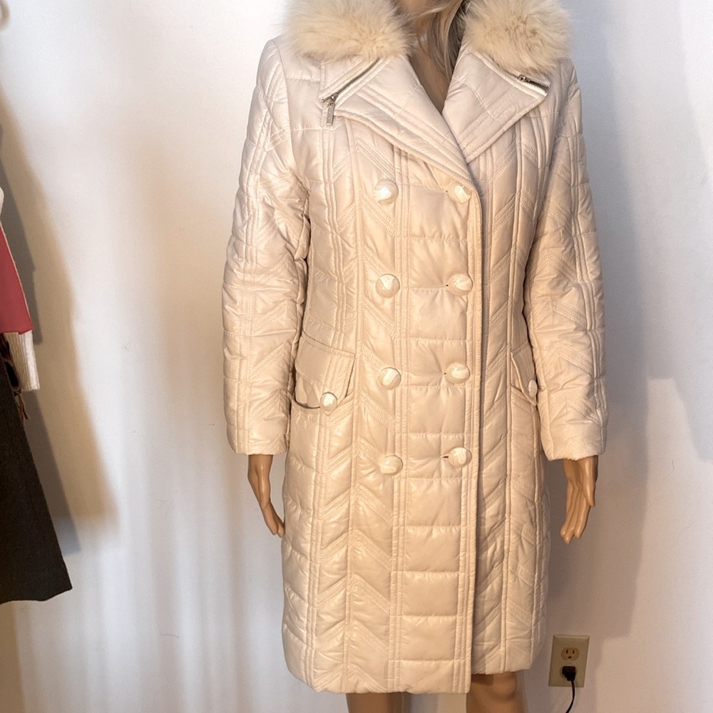 Just Cavalli quilted coat, off white, marked XL, but it’s a Medium - Picture 2 of 8